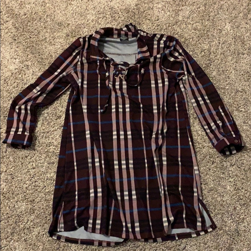 “Calstyle” burgundy plaid dress NEVER WORN